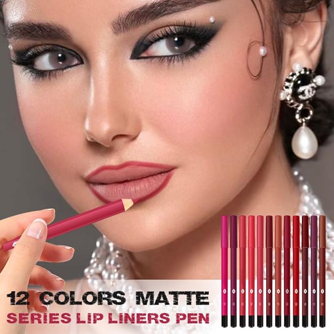 12Pcs Lip Liner Pencil Set - Matte Lip Combo for Women, Waterproof & Smudgeproof, Precise Lip Shaping & Sculpting, Includes Sharpener, Assorted Colors Set C