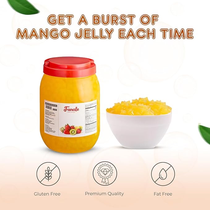 New Fanale Coconut Jelly Topping nata de coco for Boba Tea | Ice Cream | Yogurt | Smoothie | Milk Tea | Desserts Mango Star Shaped, 6.6 pound (Pack of 4) | JEL004-CS