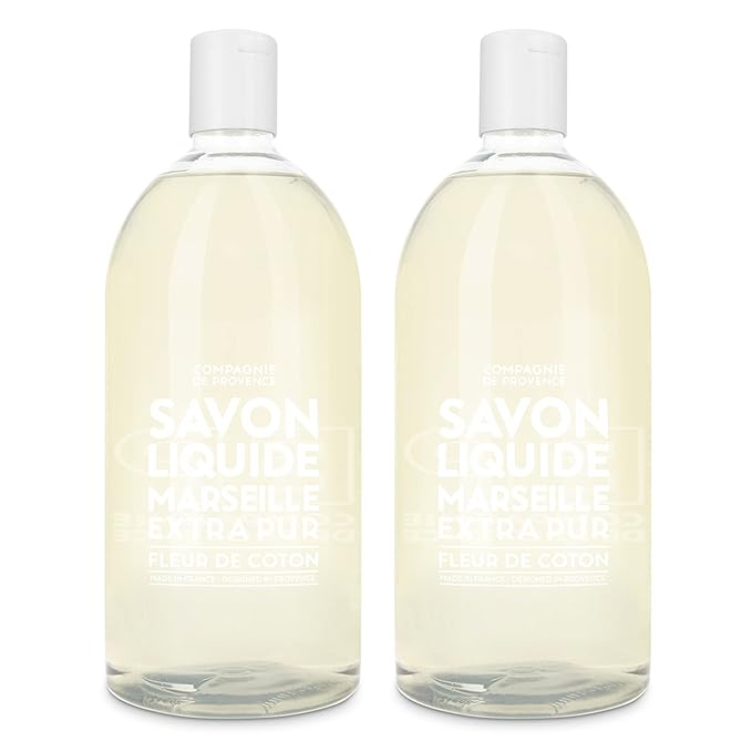 Compagnie de Provence Savon de Marseille Extra Pure Liquid Soap - Cotton Flower - Bulk 67.6 Fl Oz Plastic Bottle Refill