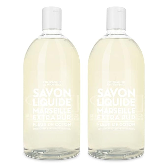 Compagnie de Provence Savon de Marseille Extra Pure Liquid Soap - Cotton Flower - Bulk 67.6 Fl Oz Plastic Bottle Refill