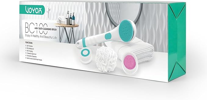 VOYOR Electric Body Brush Back Scrubber for Shower Rechargeable Exfoliating Bath Brush Powered Shower Brush with Non-Slip Long Handle Deep Cleansing, Exfoliation, Massaging Spin Brush BC100 (Pink)