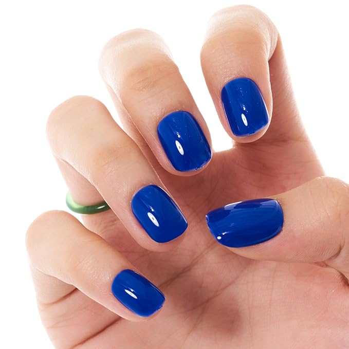 GLAMERMAID Extra Short Press on Nails 24PCS, Royal Blue Jelly Fall Gel Glue on Nails, Glossy Round Reusable UV Finish Fake Nails Acrylic False Nails Manicure Kits for Women