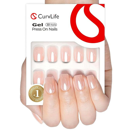 Curvlife Soft Gel Press on Nails, 30Pcs 15 Sizes Mirror Pink Nail Tips, Full Cover Design Reusable Fake Nails Kit with Glue and Adhesive Tabs