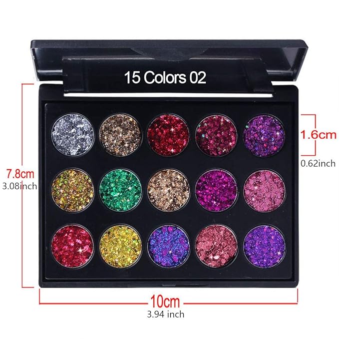 evpct 15 Color Shimmer Glitter Sparkle Glittery Eyeshadow