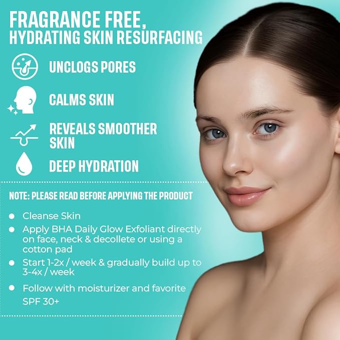 2% BHA AHA Liquid Salicylic Acid Exfoliant - Gentle Peel, Pore Minimizer, Face Exfoliator for blackheads, wrinkles with Hyaluronic acid - Fragrance-Free Hydrating for All Skin Types, 2oz