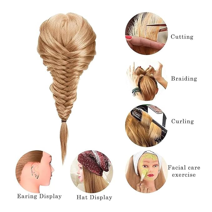 FABA Mannequin Head with Hair 26"-28" Doll Cosmetology Practice Braiding with Free Clamp Holder