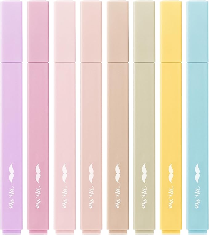 Mr. Pen- Aesthetic Highlighters, 8 pcs, Chisel Tip, Neutral Colors, Cute Highlighters Assorted Colors