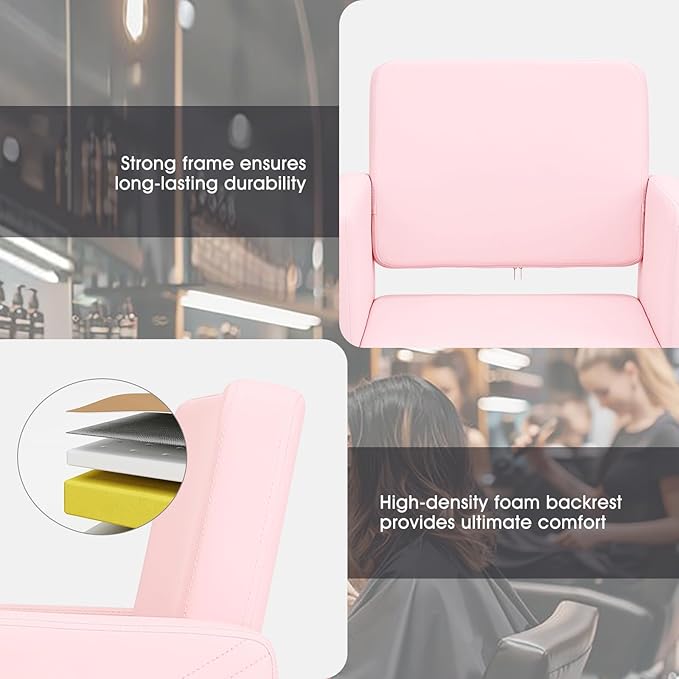 Artist hand Pink Salon Chair for Hair Stylist with Back Cover, Hydraulic Hair Chair 360 Swivel Barber Chair, Beauty Salon Equipment for Hair Stylist Women, Max Load Weight 330 Lbs