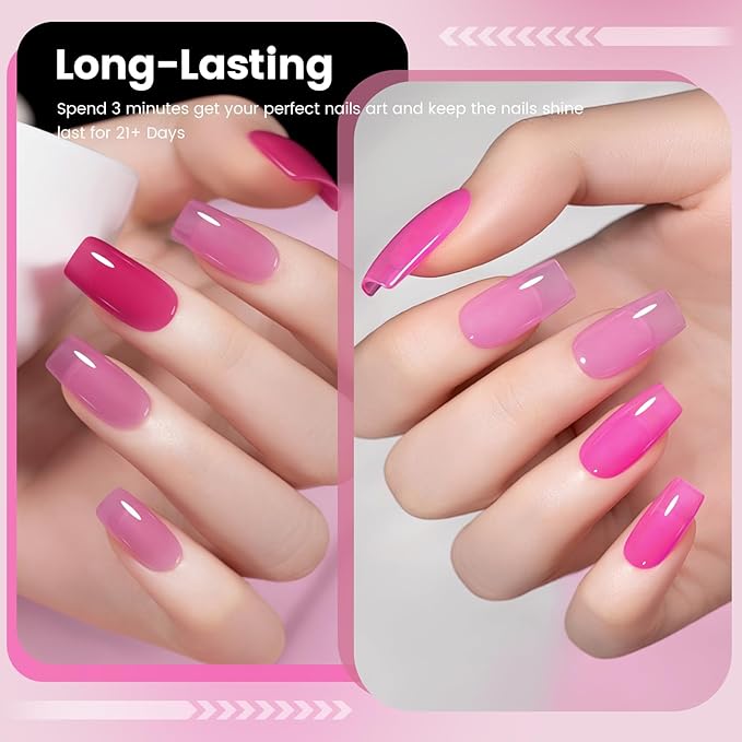 RARJSM Nude Pink Jelly Gel Nail Polish Set 6pcs Clear Crytal Stained Glass Purple Pink Series Transparent Sheer Amber Milky Gel Varnish LED UV Curing Requires Soak off French Manicure Home Salon