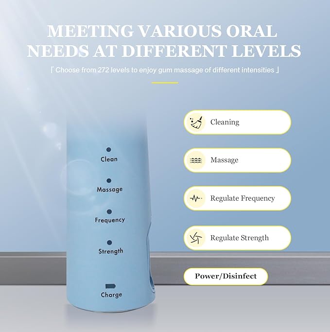 Foldable Electric Toothbrush for Adults – Dual UV Sanitization, 272 Sonic Modes, USB-C Rechargeable, 4 Brush Heads, Leather Travel Case, Portable Blue Toothbrush