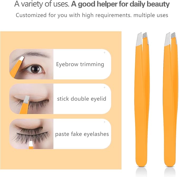 Tweezers Set, High Precision Stainless Steel Eyebrow Tweezers for Facial Hair, Inward Growing Hair and Splinter Remover Kit, Suitable for Women and Men, Pink and Black 4-Piece Set. (Orange)