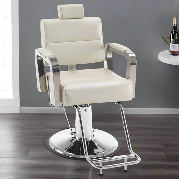 BarberPub Barber Chair Reclining Salon Chair for Hair Stylist, Antique Hair Spa Salon Styling Beauty Equipment 3127(White)