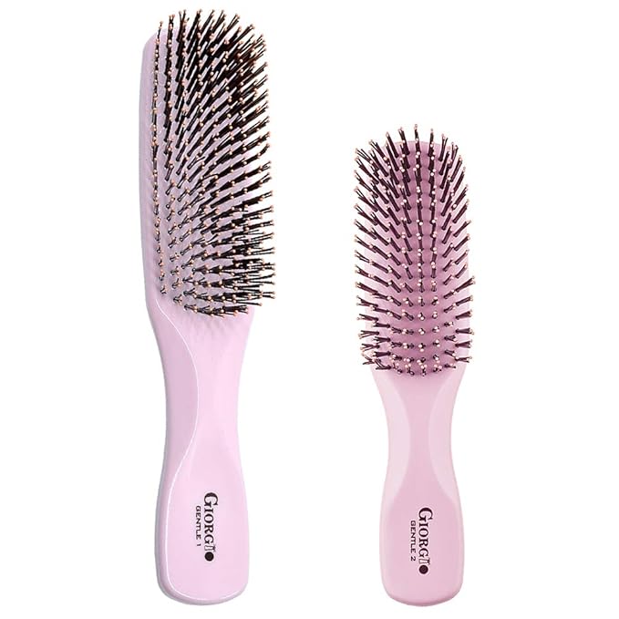 Giorgio Gentle Detangler Hair Brush for Men and Women with Dual Length Bristles, Good for Fine Hairs, Scalp Massager, Soft Bristles for Sensitive Scalp, Travel Size for All Hair Types, Wet or Dry