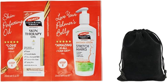 Palmer's Cocoa Butter Formula Skin Therapy Oil and Massage Lotion for Stretch Marks, Travel Pack, 0.68 FL OZ, Intensive Hydration, Skin Elasticity, Pregnancy Safe, Paraben-Free, 30 CT, W/Travel Pouch