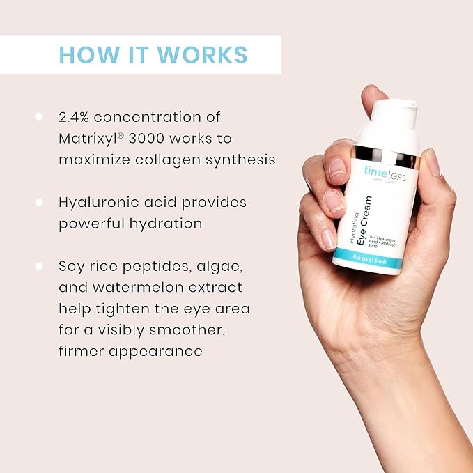 Timeless Skin Care Hydrating Eye Cream - Skin Care Cream for Eyes with Hyaluronic Acid - Hydrating Beauty Product for Personal Care - 0.5 oz (Pack of 2)