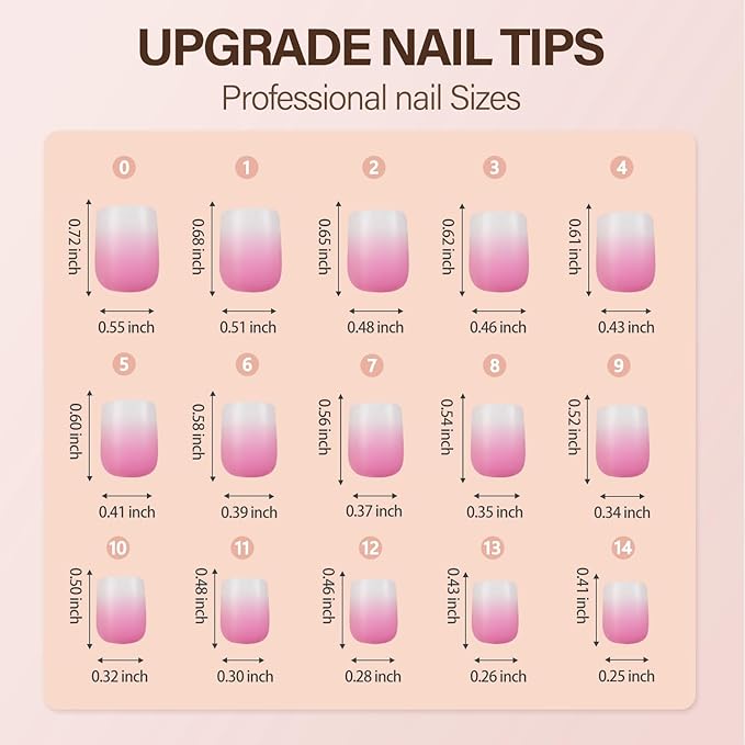 Vansiho 150 Pcs Ombre Gel Nail Tips, Short Square Press on Nails, Soft Gel Nails False Nail, Acrylic Fake Nails for Nail Art DIY - 15 Sizes