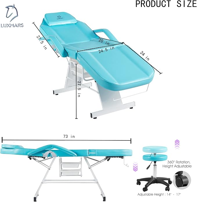 Lash Bed Facial Chair Tattoo Char Massage Table 73in 3-Section Multipurpose Massage Bed Professional Tattoo Table Salon Spa Equipment for Facial Spa Beauty Spa Salon Equipment-Blue