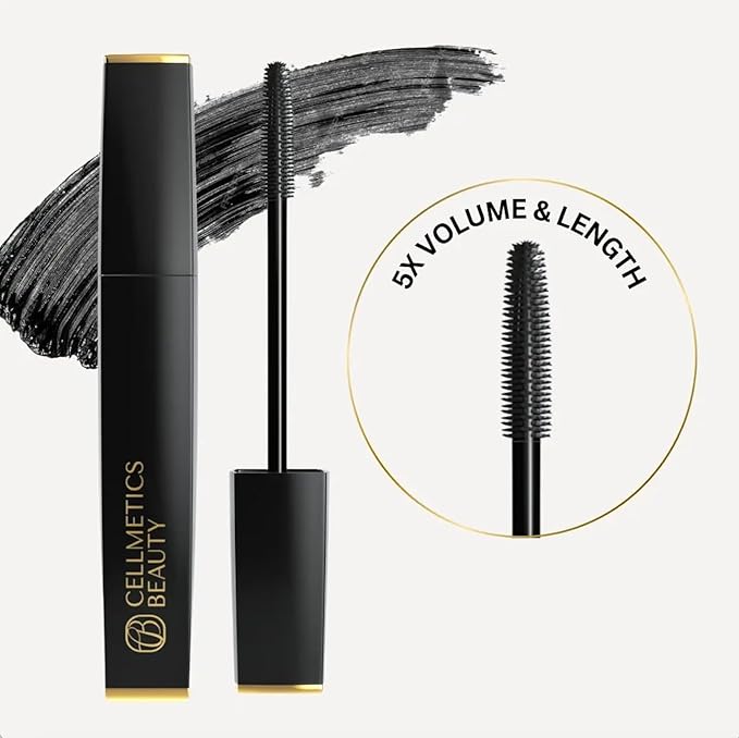 Cellmetics Mascara for Older Women 60 Plus, Volumizing & Lengthening Tubing Mascara with Lash Growth Effect, Hypoallergenic, Smudge-Free and Gentle for Sensitive Eyes (Black)