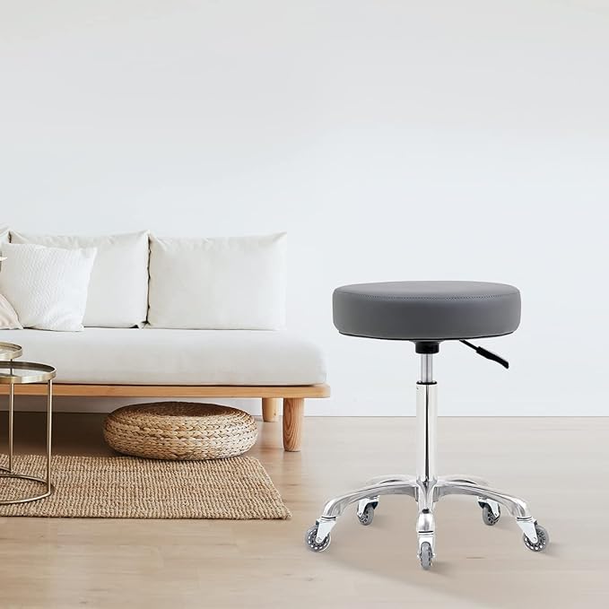 Rolling Stool with Wheels, Heavy Duty 400 lbs Stool for Shop Guitar Lab Tattoo Workbench Medical, Adjustable Swivel Chair (Grey)