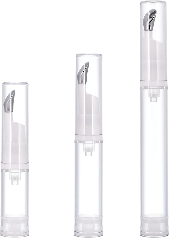 3Pcs 5/10/15ml Eye Gel Cream Container Flat Applicator Eye Cream Lip Gloss Airless Pump Travel Bottles with Metal Massage Tip Head