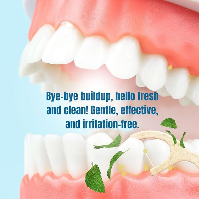 Plant Based Naturally Mint Infused Floss Picks(220pcs) with Travel Case | Biodegradable Straw Wheat Handle | Thin Single Thread Flosser, Shred-Resistant- Easy Glide for Plaque Removal & Gentle on Gum