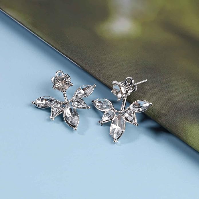 Boho Crystal Lotus Jackets Earrings Gold Crystal Studs Earrings Sparkle Rhinestone Ear Jackets Earrings CZ Ear Climber Earrings Wedding Earrings Jewelry for Women and Girls