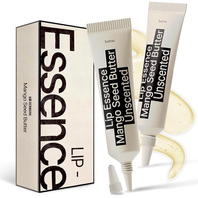 hetras Mango Seed Butter Lip Essence | Fragrnace Free Intense Hydration & Overnight Lip Mask for Soft, Glossy Lips | Daily Lip Treatment Jelly Balm for Dry Lips, 0.44 oz. 2 Pack