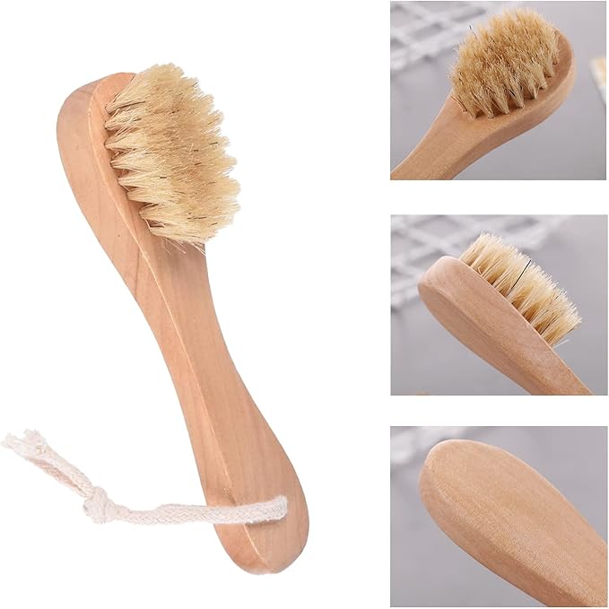 6 Pcs Face Exfoliator Brush Dry Brush Natural Bristles Wooden Face Cleaning Brush, Facial Cleansing Brush Face Wash Scrub Exfoliator Brush for Face Care