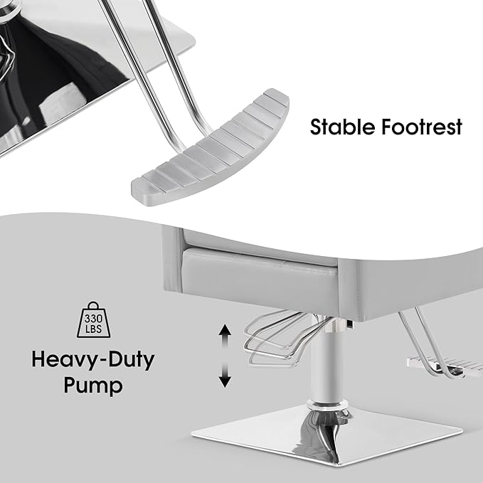 BarberPub Classic Salon Chair for Hair Stylist,Hydraulic Barber Styling Chair,Beauty Salon Spa Equipment 8818 (Grey)