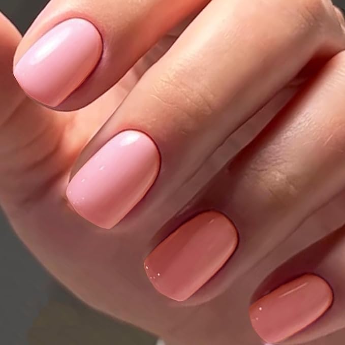 GLAMERMAID Extra Short Press on Nails 24PCS, Light Pink Fall Gel Glue on Nails, Glossy Round Reusable UV Finish Fake Nails Acrylic False Nails Manicure Kits for Women