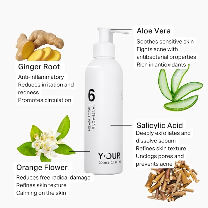Y'OUR Acne Clearing Body Wash | Gentle & Non-Drying Salicylic Acid Formula | For All-Over Body Use - Smooths Texture & Evens Tone | Clears Bacne & Breakouts for Women + Men, Paraben & Sulfate Free