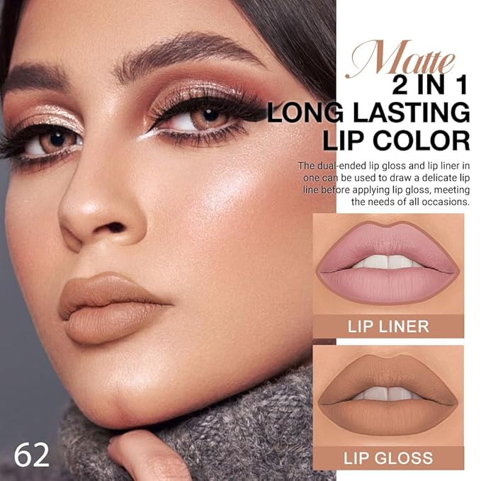 evpct 1Pcs True Nude Matte Lip Liner & Liquid Lipstick Stain Makeup Set for Women, Nude Lip Liner Stain Long Lasting Waterproof Smudge Proof, Cruelty Free Liquid Lip Stick Makeup 24 hours originales