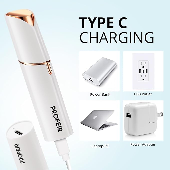 Facial Hair Removal for Women: Electric Hair Removal Device - Rechargeable Painless Face Razor for Chin Upper Lip Peach Fuzz with Light (White)