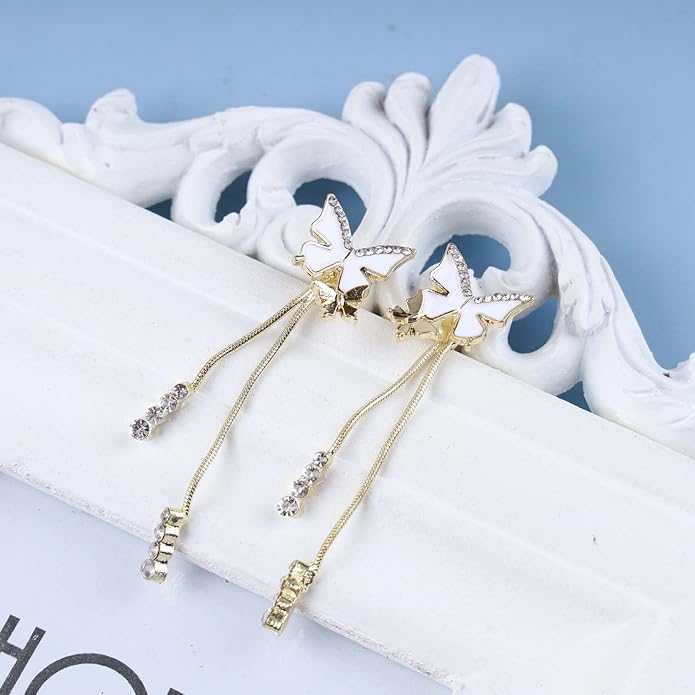 Vintage Crystal Butterfly Earrings Long Rhinestone Dangle Earrings Gold Chain Tassel Earrings Cz Butterfly Stud Earrings Jewelry for Women