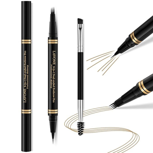 Eyebrow Pen,2-in-1 Waterproof Eyebrow Pencil with 4 Tip Microblading Brow Pen and Ultra-Precise Brow Pencil,with Dual-ended Eyebrow Brush,Eyebrow Makeup for Natural Looking - Dark Blonde