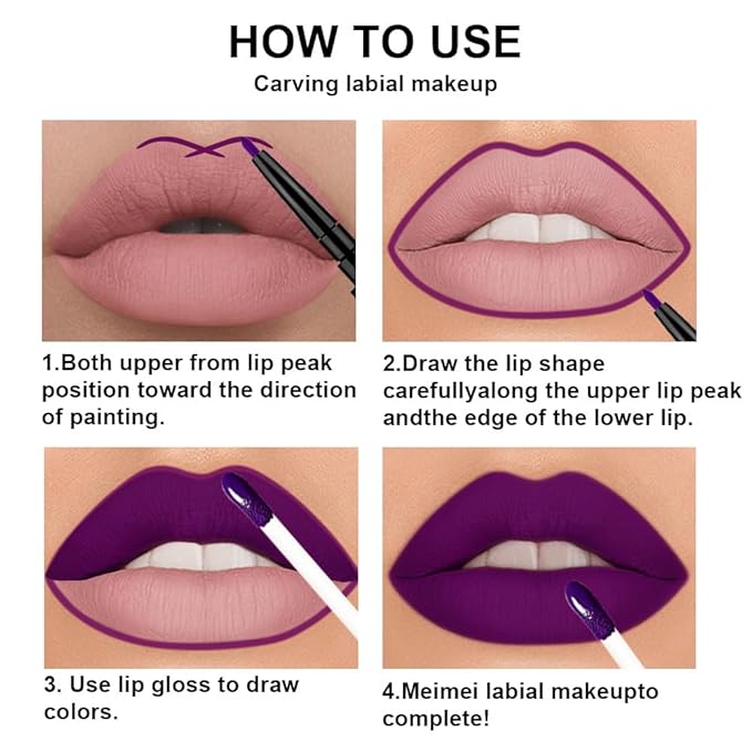 evpct 3Pcs Burgundy Red Black Dark Purple Matte Lip Liner & Liquid Lipstick Stain Makeup Set for Women, Lip Liner Stain Long Lasting Waterproof Smudge Proof, Cruelty Free Lip Makeup 24 hours originale