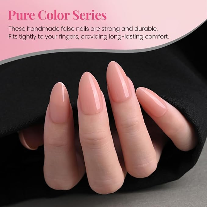 evpct Nude Nuetral Press on Nails Almond Short, Glossy Short Almond Fake Nails Kit for Women, Soft Gel Press On Nail with Nail Glue, 15 Sizes 30Pcs Reusable Stick on Acrylic Fake Nail Manicure Set, 08