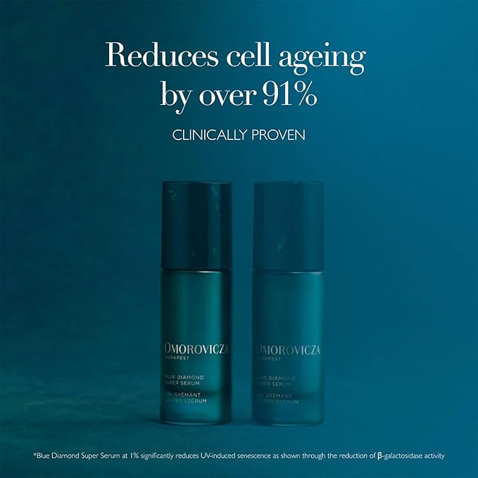 Omorovicza Blue Diamond Super Serum (1.0 oz), Anti-Aging Face Serum with Diamond Peptides, Hollyhock Stem Cells & Tetrapeptides to Boost Skin Longevity & Visibly Lift