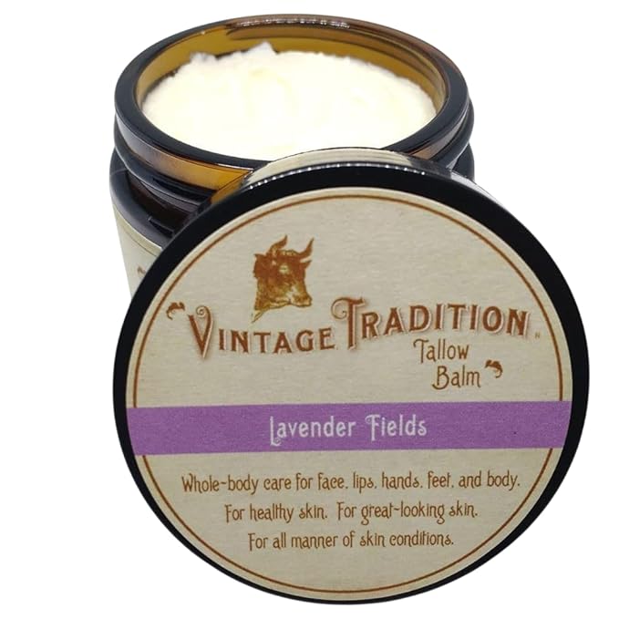 Vintage Tradition Beef Tallow All Purpose Balm - Healing, Hydrating Lavender Oil Skin Care Salve Replaces Body Lotion, Hand Cream, More - Essential Oil, Olive Oil, and Grass-Fed Tallow, 2 fl. oz.