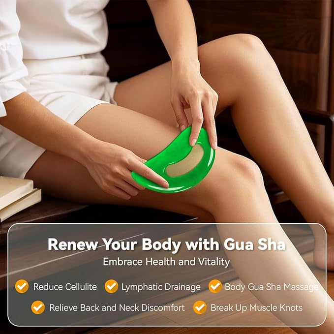 Body Gua Sha Tool Cellulite Guasha Tool for Body Body Massage Tools (Natural Resin) Lymphatic Drainage Tool Guasha Tool for Face，Back, Legs, Women's Body Shaping Tools (Green)