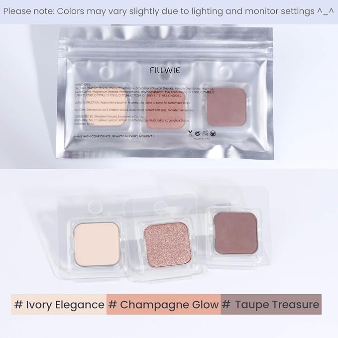 3-Color Eyeshadow Combo Pack – Matte & Shimmer Neutral Shades,Powder, Highly Pigmented, Long-Lasting, Refills Pans for Custom Magnetic Palette