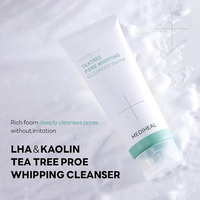 Mediheal Teatree Pore Whip Cleanser Special Set (6.76 fl oz + 1.69 fl oz) - Fresh and Revitalized Complexion Pore Cleanser with LHA & Kaolin