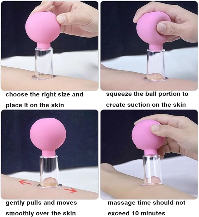 Luzly Face Cupping Set - Anti-Aging Facial Tools, Gua Sha, Wrinkles Massage, Vacuum Suction Therapy for Face, Leg, Arm, Back, Shoulder, Muscle and Joint Pain - Pink