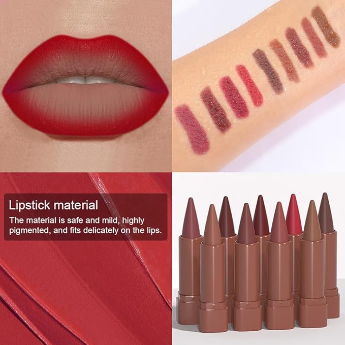 Carmine Gradient Matte Lipstick Crayon Lip Liner pencil for Women, Flawless Contour Gradual Ombre Effect lip Pencil, Long Lasting Waterproof Smudge Proof Lipstick Pencil 06#