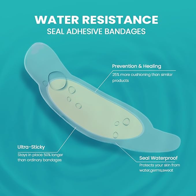 Blister Bandages Pads - 50 ct Blister Cushions - Water Resistant Hydrocolloid Bandage for Foot, Toe, Heel - Gel Blister Bandages for Prevention & Recovery, Toe Pack