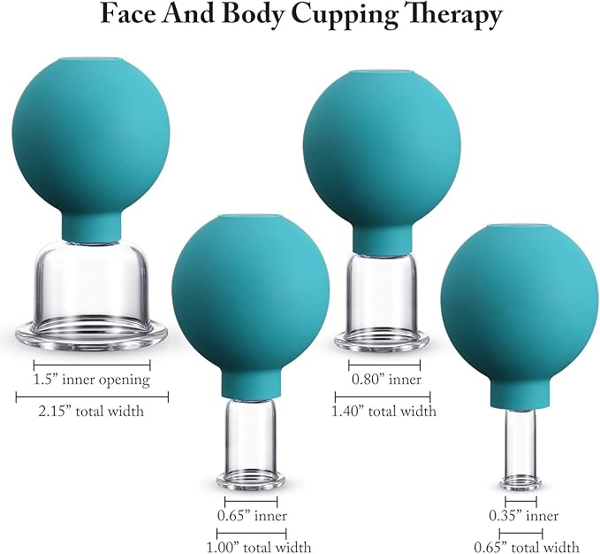4 Pieces Glass Cupping Set Glass Silicone Cupping Cups Massage Vacuum Suction Cupping Cups for Body Face Leg Arm Back Shoulder Muscle and Joint Pain (Green)