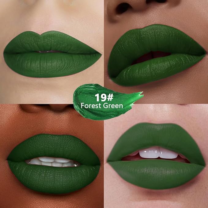 Forest Green Matte Lipstick - Pigmented Lip Crayon & Face Paint Stick for Women Everyday Halloween Birthday Party Wear, Younger-Looking Lip Makeup, Labial para fiesta de disfraces 19