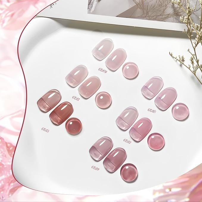 JODSONE 6PCS Jelly Gel Nail Polish Set 6Colors 10ml Long Lasting Neutral Nude Pink Pale Purple Jelly Gel Polish Art for Nail and Salon Need U V Lamp