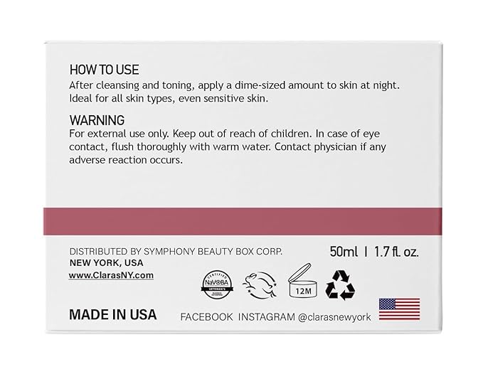 CLARA'S NEW YORK Youth Renewal Retinol (Vitamin A) Facial Cream for Anti-aging, Reducing wrinkles - Rich, Non-sticky, Fast-absorbing Formula, 50ml MADE IN USA