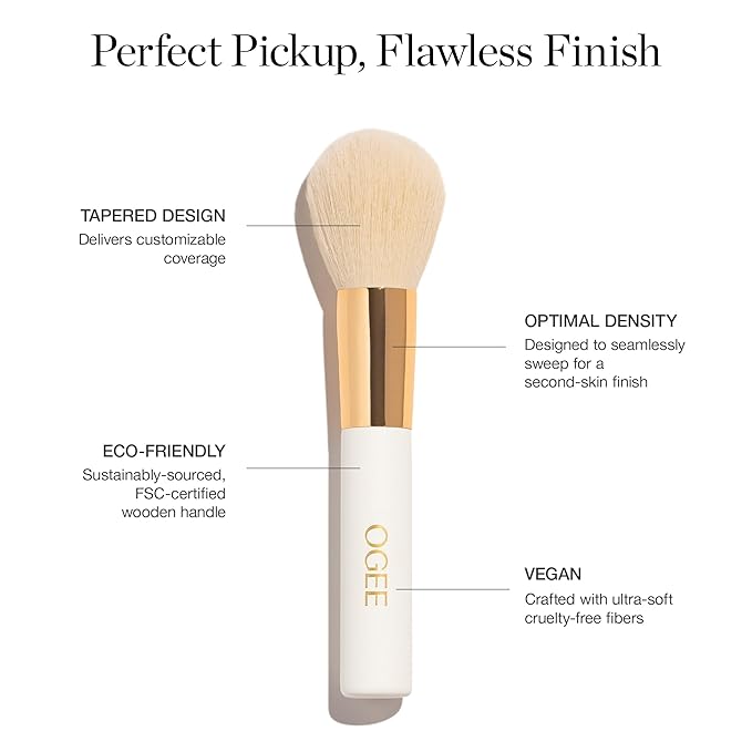 Ogee Powder Brush - Professional Quality Makeup Brush - Ultra-Soft Powder Setting Brush with Vegan Fibers for Flawless Application